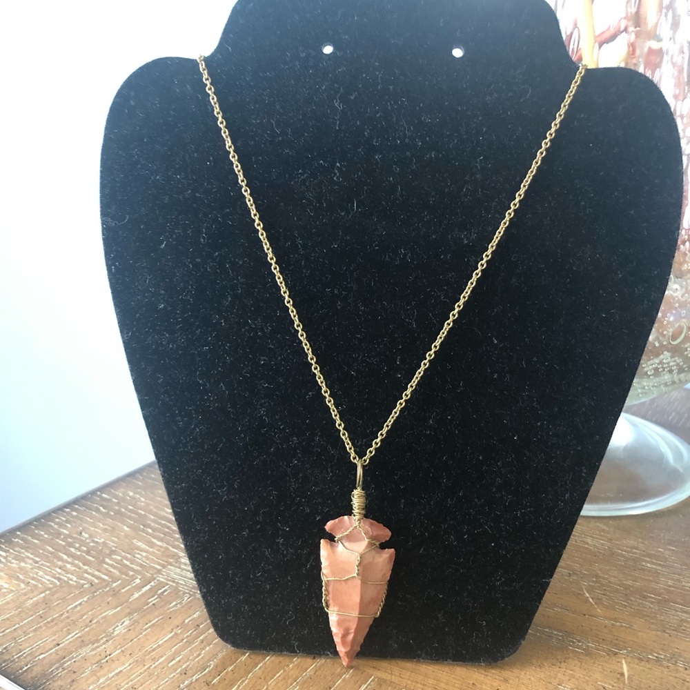 Brown Stone Wired Wrap with Patina Colored Chain - Picture 1 of 2